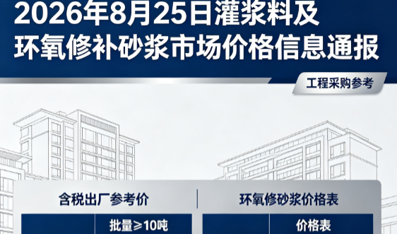 马边2026年8月25日灌浆料及环氧修补砂浆市场价格信息通报